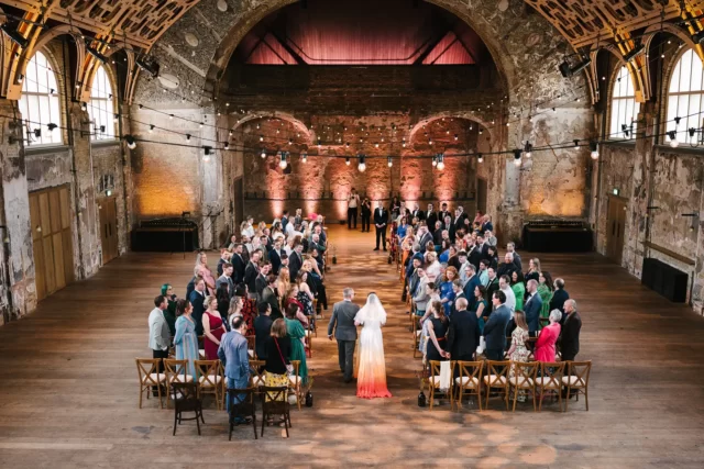 Father and Bride walking down the Aisle in the Grand Hall, Battersea Arts Centre - Photography by Kari Bellamy