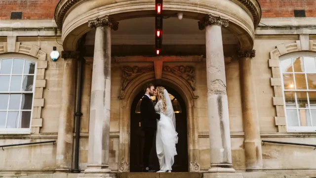 Kiss in front of main door, Battersea Arts Centre - Photography by John Barwood